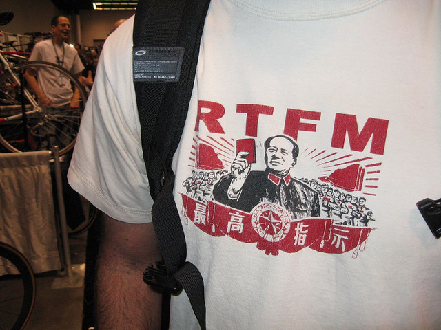 RTFM t-shirt with Mao holding little red book.